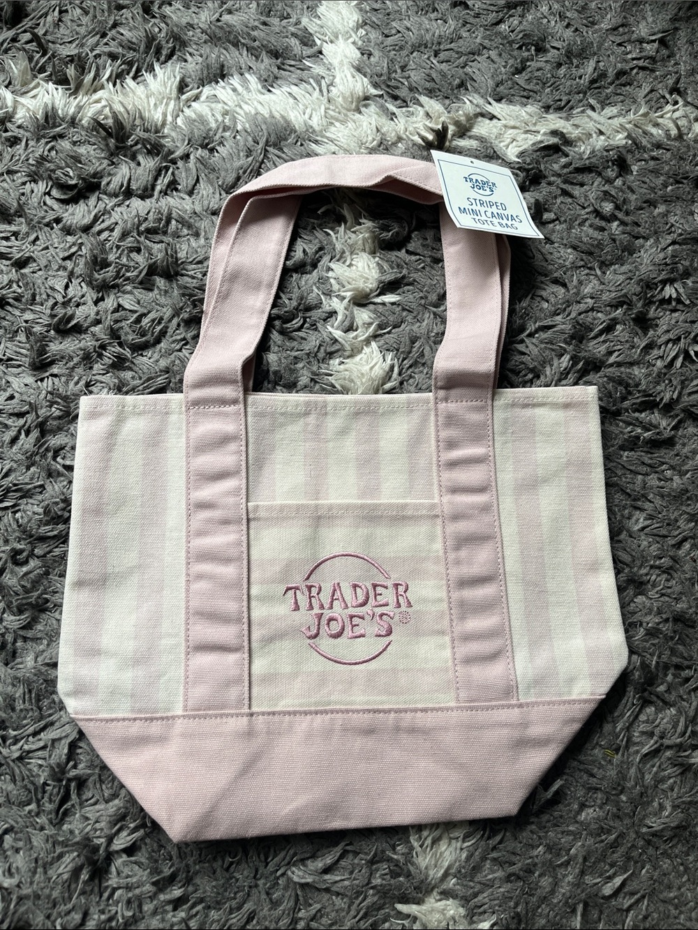 Trader Joe’s striped mini canvas tote. Pink. New with tags.